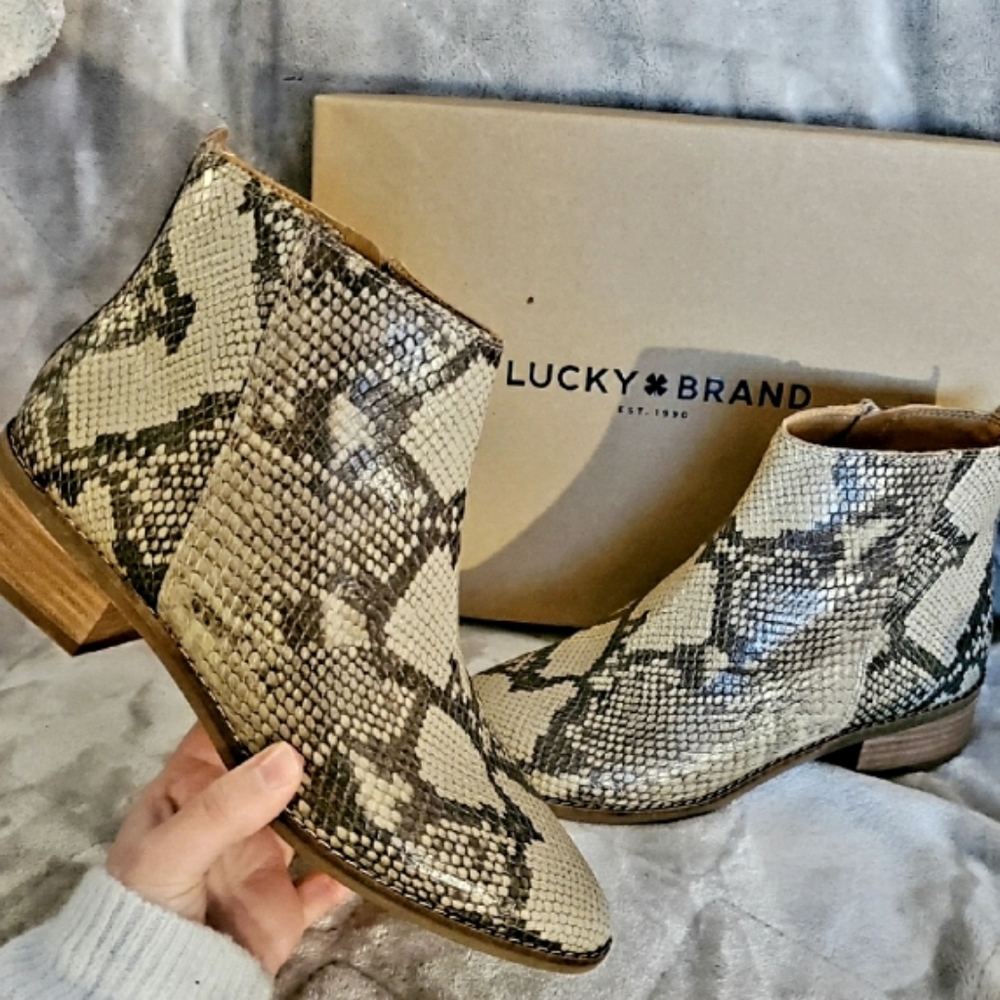Lucky Brand Snake Print Ankle Boots